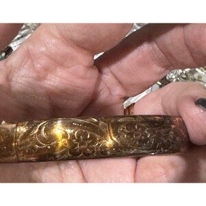 Victorian MH Co 12k Gold Shell Floral Repousse Hinged Bangle Bracelet